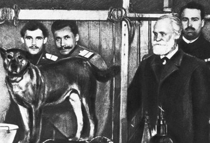 Pavlov and His Staff with Dog